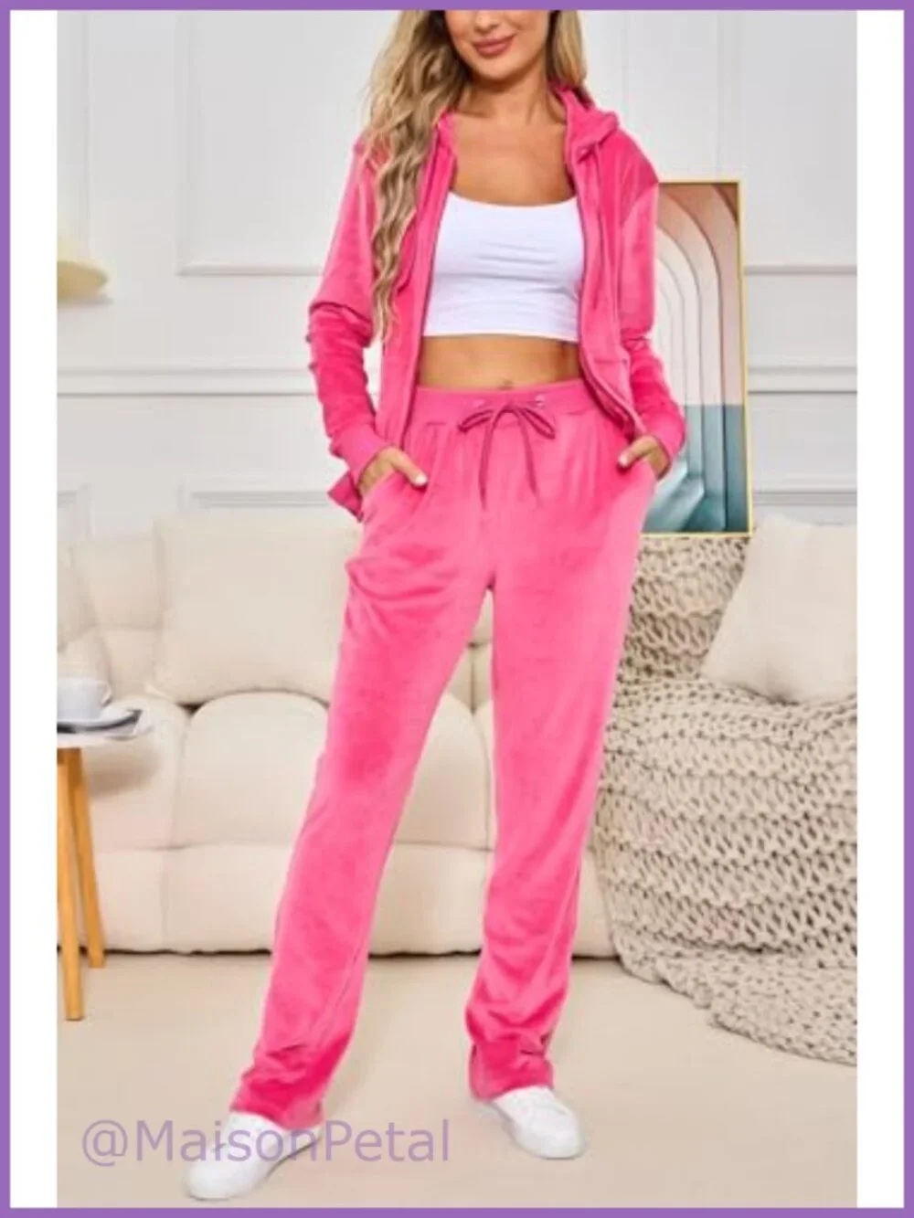 Women's Velour Tracksuit 2 Piece Zip Hoodie Jogger Sweatsuit Set